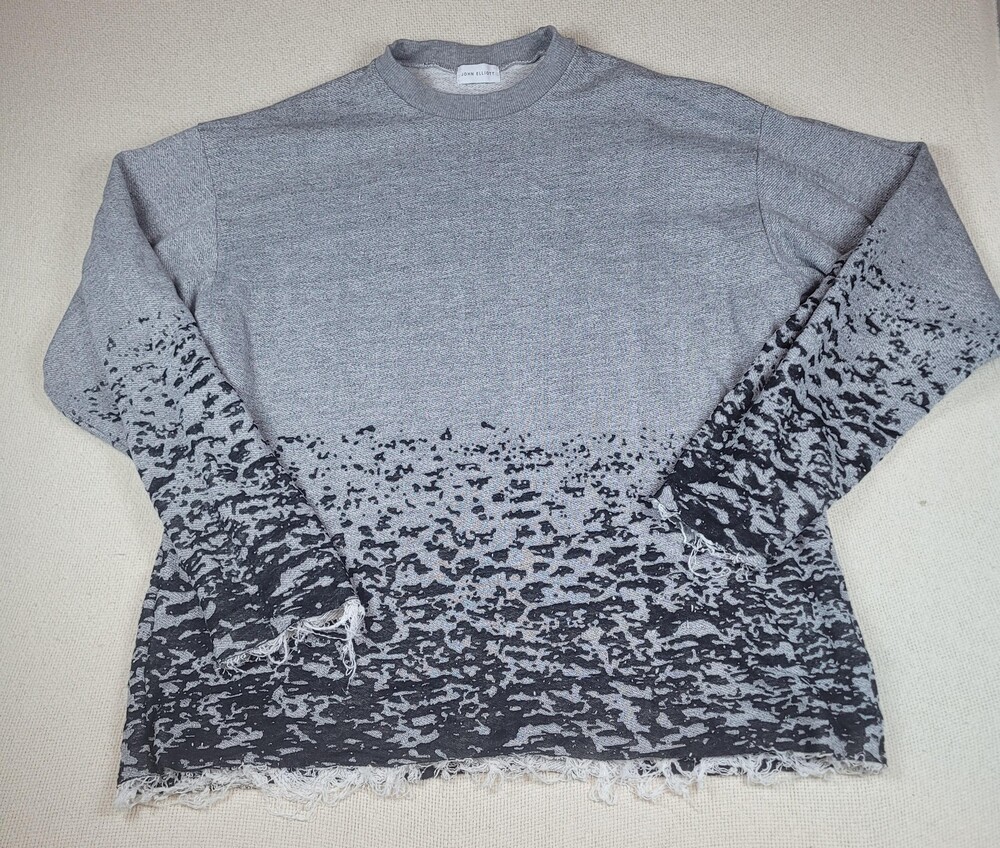 John Elliott Burn Out Mens 2XL Gray French Terry Mock Neck Sweatshirt MSRP $ 265